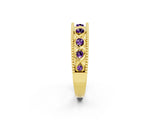Yellow gold Round Amethyst Twist Milgrain Band with Bezel Setting_14