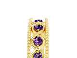 Yellow gold Round Amethyst Twist Milgrain Band with Bezel Setting_17