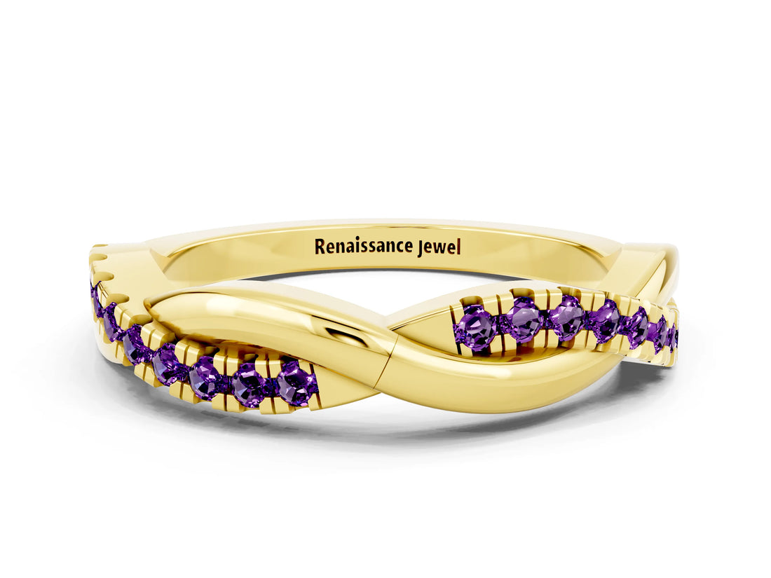 Yellow gold Round Amethyst Twisted Infinity Band with Prong Setting_6