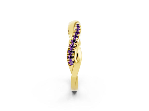 Yellow Gold Round Amethyst Half Eternity Infinity Twist Wedding Band