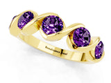Yellow gold Round Amethyst Wave Band with Channel Setting and Shared Prongs_7