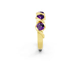 Yellow gold Round Amethyst Wave Band with Channel Setting and Shared Prongs_8