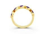 Yellow gold Round Amethyst Wave Band with Channel Setting and Shared Prongs_9