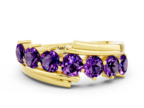 Yellow gold Round Amethyst Wave Band with Channel and Shared Prong Setting_18