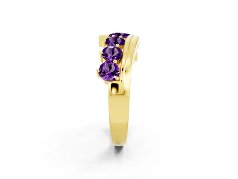 Yellow gold Round Amethyst Wave Band with Channel and Shared Prong Setting_20