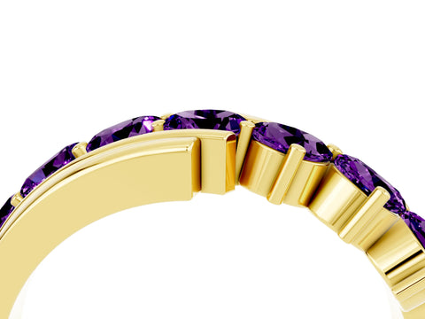 Yellow gold Round Amethyst Wave Band with Channel and Shared Prong Setting_22