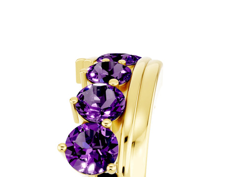 Yellow gold Round Amethyst Wave Band with Channel and Shared Prong Setting_23