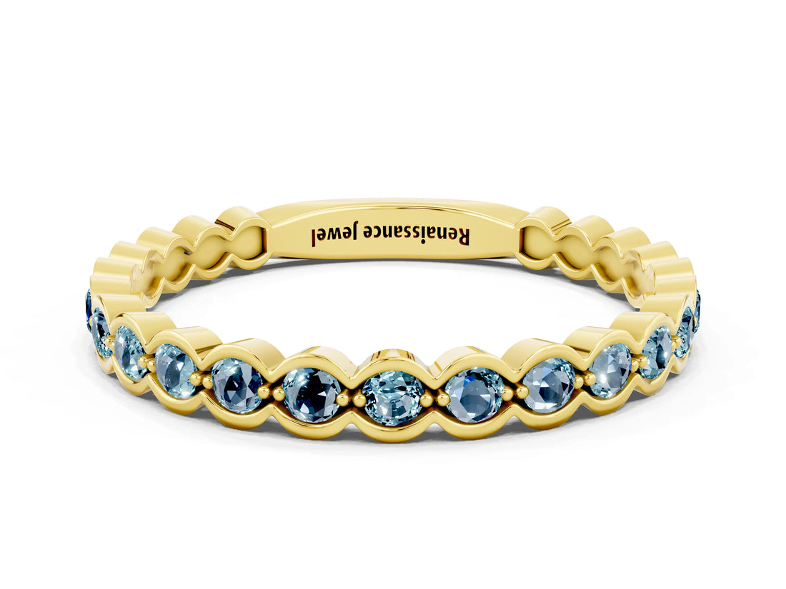 Yellow gold Round Aquamarine Bezel Set Eternity Band_7