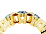 Yellow gold Round Aquamarine Channel Set Band with X-Prong Detail_10