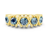 Yellow gold Round Aquamarine Channel Set Band with X-Prong Detail_6