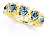 Yellow gold Round Aquamarine Channel Set Band with X-Prong Detail_7