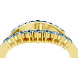 Yellow gold Round Aquamarine Chevron Contour Band with Prong Setting_10