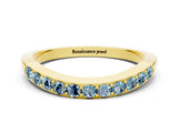 Yellow gold Round Aquamarine Curved Wedding Band with Channel Setting_6