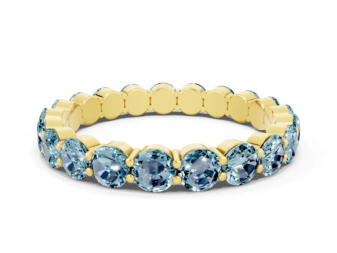 Yellow gold Round Aquamarine Eternity Band with U-Prong Setting_30