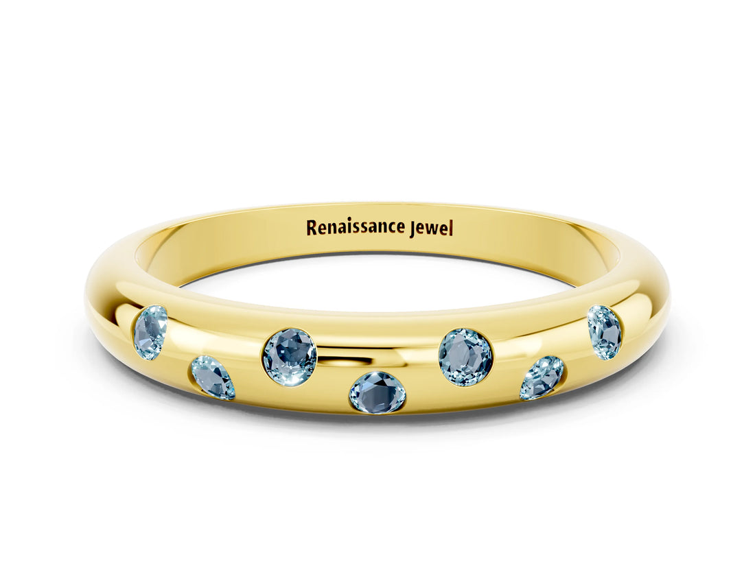Yellow gold Round Aquamarine Flush-Set Comfort Fit Band_6