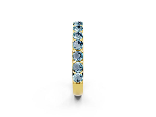 Yellow Gold Round Aquamarine Half Eternity Band with Claw Prong Setting