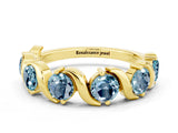 Yellow gold Round Aquamarine Half Eternity Band with Wave Prong Setting_6