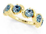 Yellow gold Round Aquamarine Half Eternity Band with Wave Prong Setting_7