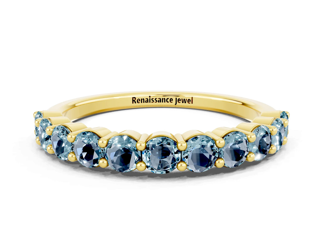 Yellow gold Round Aquamarine Half-Eternity Prong-Set Band_6