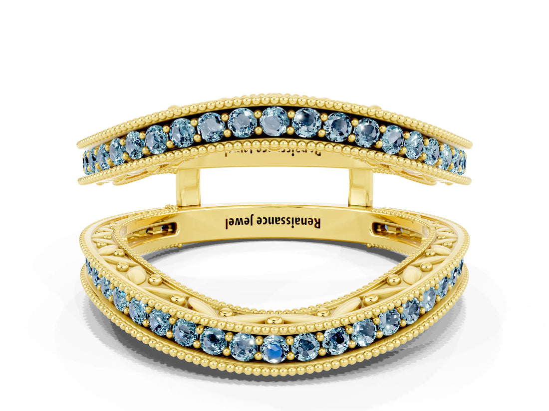 Yellow gold Round Aquamarine Milgrain Eternity Band with Channel Setting_18
