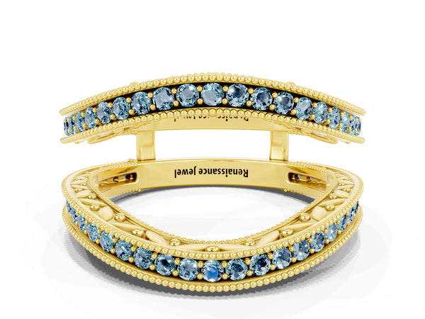 Yellow gold Round Aquamarine Milgrain Eternity Band with Channel Setting