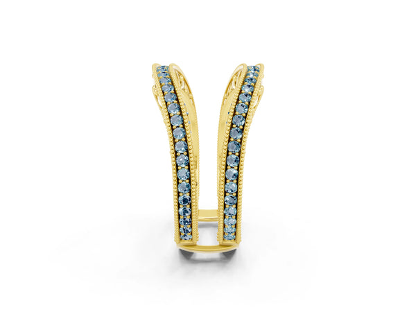 Yellow gold Round Aquamarine Milgrain Eternity Band with Channel Setting