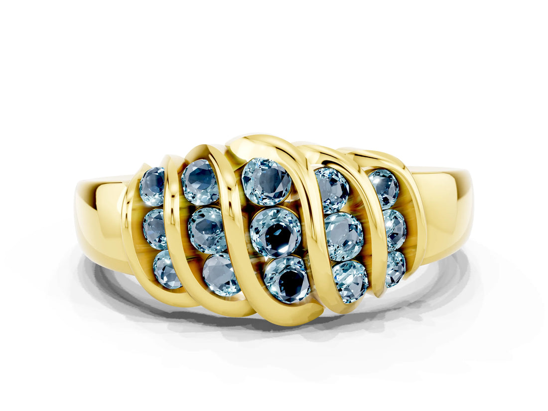 Yellow gold Round Aquamarine Multi-Row Crossover Band_6