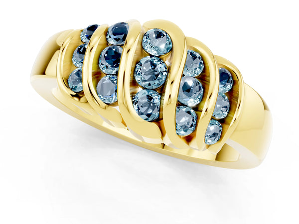 Yellow gold Round Aquamarine Multi-Row Crossover Band