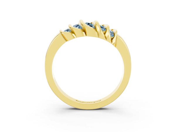 Yellow gold Round Aquamarine Multi-Row Crossover Band