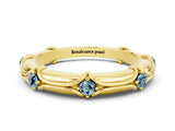 Yellow gold Round Aquamarine Prong Set Milgrain Eternity Band_6