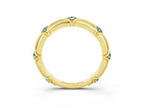 Yellow gold Round Aquamarine Prong Set Milgrain Eternity Band_9