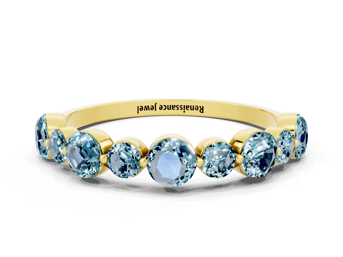 Yellow gold Round Aquamarine Scalloped Prong Set Eternity Band_18