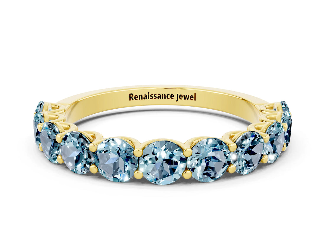 Yellow gold Round Aquamarine Shared Prong Eternity Band_6