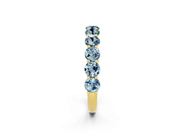 Yellow Gold Round Aquamarine Half Eternity Band with Open U Shared Prongs