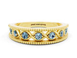 Yellow gold Round Aquamarine Twist Milgrain Band with Bezel Setting_12