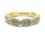 Yellow gold Round Aquamarine Twisted Eternity Band with Pavé and Shared Prong Setting_22