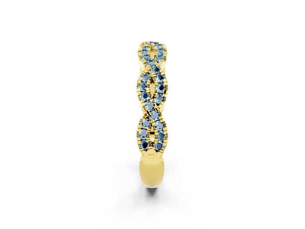 Yellow gold Round Aquamarine Twisted Eternity Band with Pavé and Shared Prong Setting