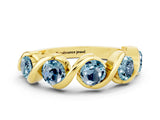 Yellow gold Round Aquamarine Wave Band with Channel Setting and Shared Prongs_6