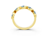 Yellow gold Round Aquamarine Wave Band with Channel Setting and Shared Prongs_9