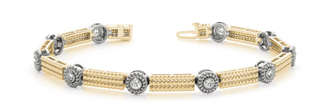 Yellow gold Round Bezel Rope Chain Diamond Bracelet