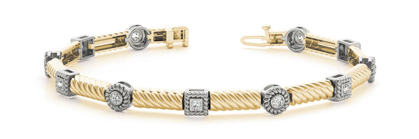 Yellow gold Round Bezel Set Diamond Rope Bracelet with Box Clasp