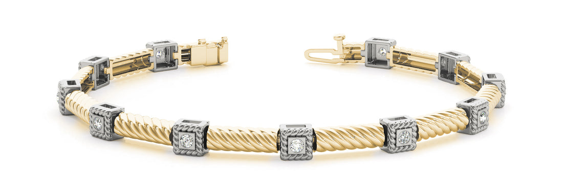 Yellow gold Round Bezel Set Diamond Rope Bracelet