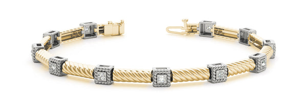 Yellow gold Round Bezel Set Diamond Rope Bracelet