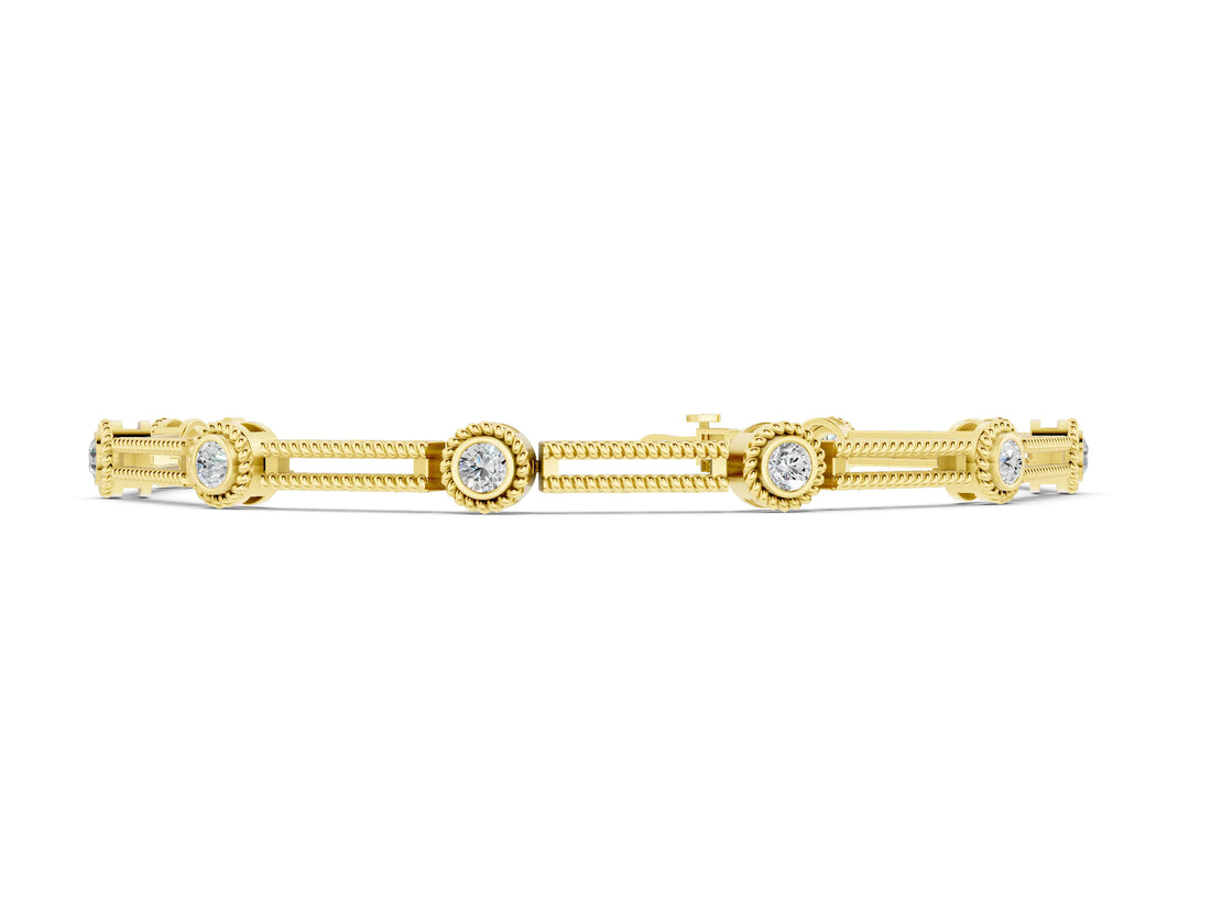 Yellow gold Round Bezel Set Diamond Rope Chain Bracelet_6