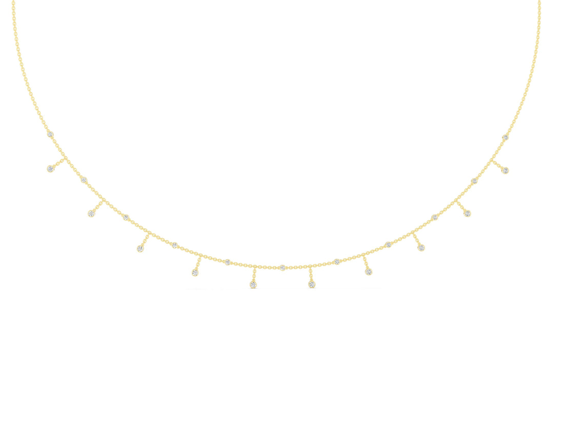 Yellow gold Round Bezel Set Diamond Station Necklace with Cable Chain_2