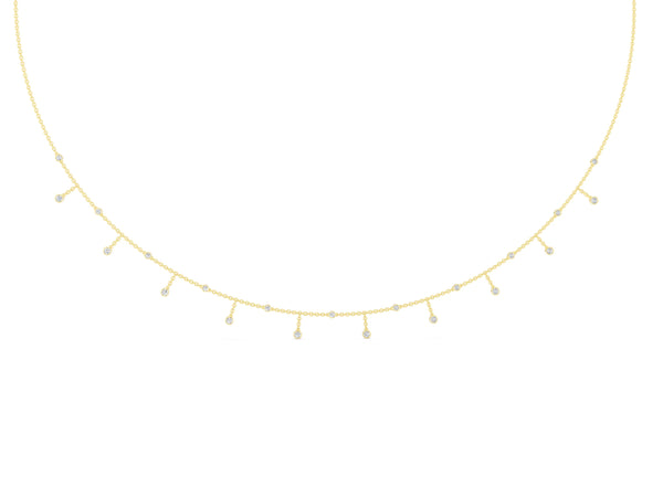 Yellow gold Round Bezel Set Diamond Station Necklace with Cable Chain
