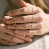 Yellow gold Round Bezel Set Diamond Station Necklace with Cable Chain_8