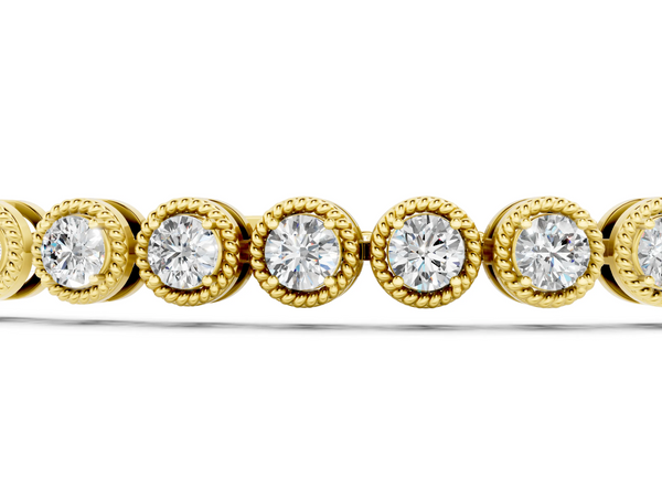 Yellow gold Round Bezel-Set Diamond Tennis Bracelet with Adjustable Box Chain