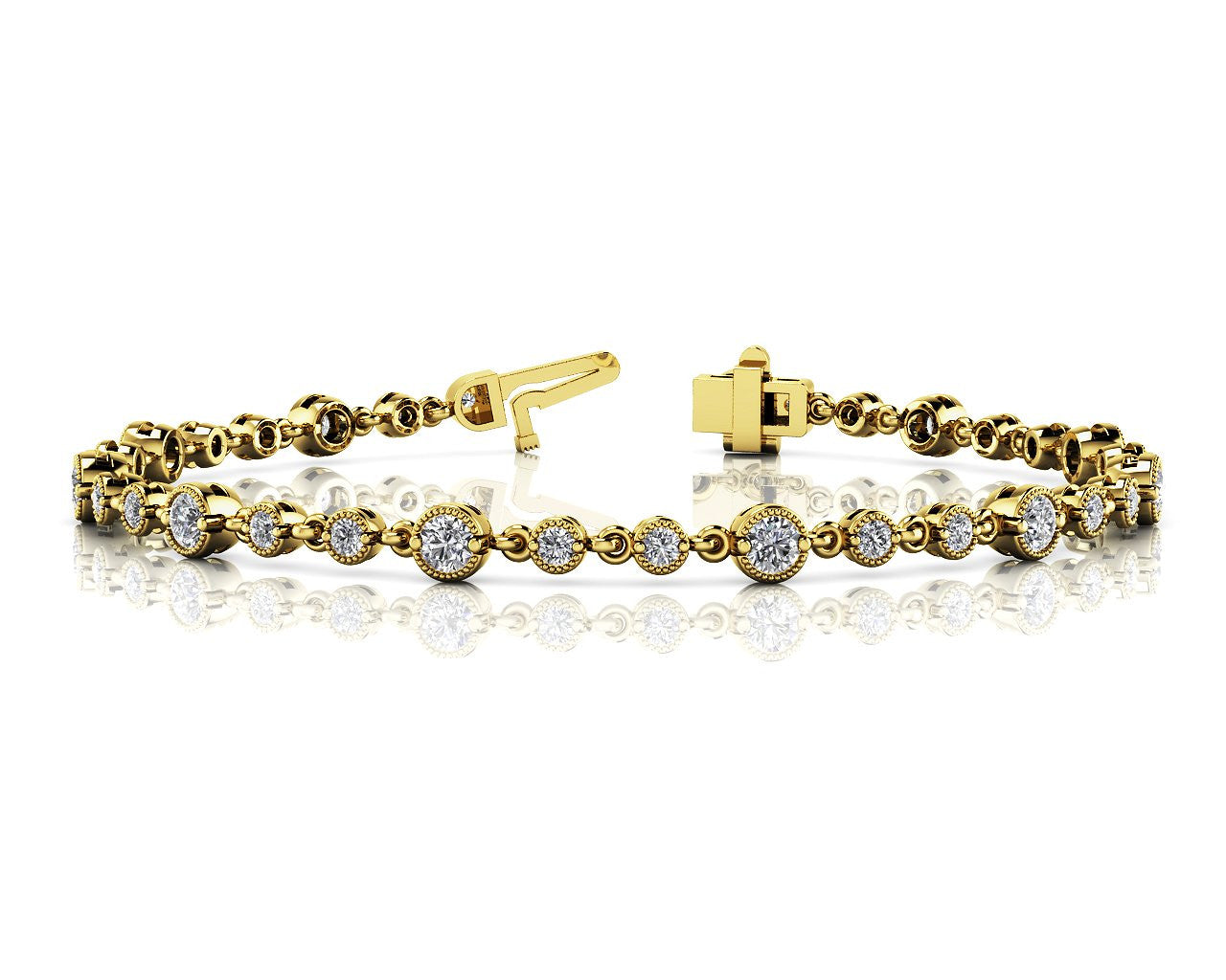 Yellow gold Round Bezel-Set Diamond Tennis Bracelet with Box Clasp