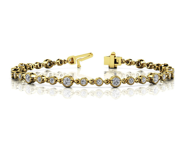 Yellow gold Round Bezel-Set Diamond Tennis Bracelet with Box Clasp